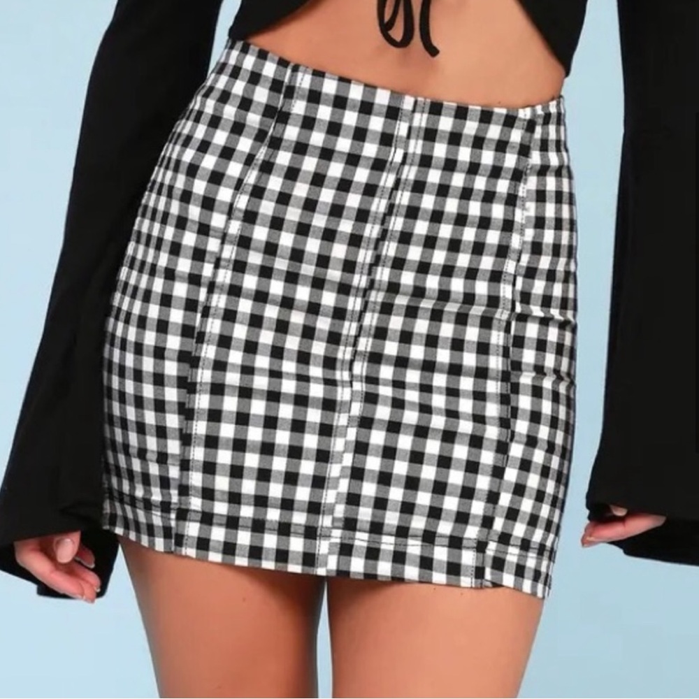 Free People Black and White Checkered High Waisted Mini Skirt size 12